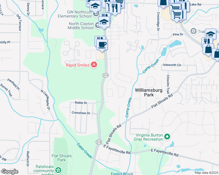 map of restaurants, bars, coffee shops, grocery stores, and more near 5892 Little River Road in Atlanta