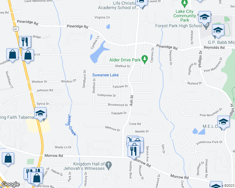 map of restaurants, bars, coffee shops, grocery stores, and more near 5729 Jefferson Avenue in Forest Park