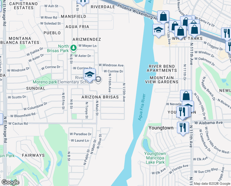 map of restaurants, bars, coffee shops, grocery stores, and more near 11534 West Scotts Drive in El Mirage