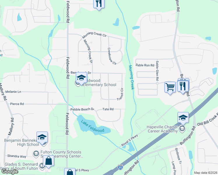 map of restaurants, bars, coffee shops, grocery stores, and more near 5825 Vernier Drive in Atlanta