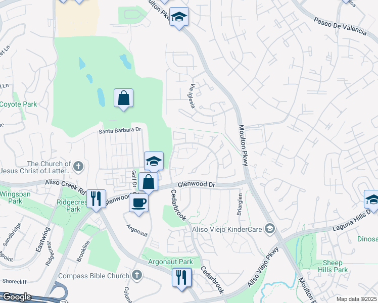 map of restaurants, bars, coffee shops, grocery stores, and more near 106 Via Athena in Aliso Viejo