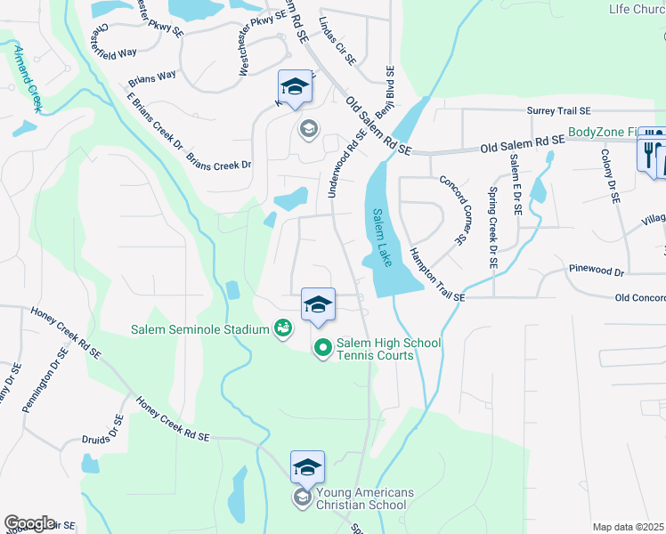 map of restaurants, bars, coffee shops, grocery stores, and more near 3444 Underwood Court Southeast in Conyers