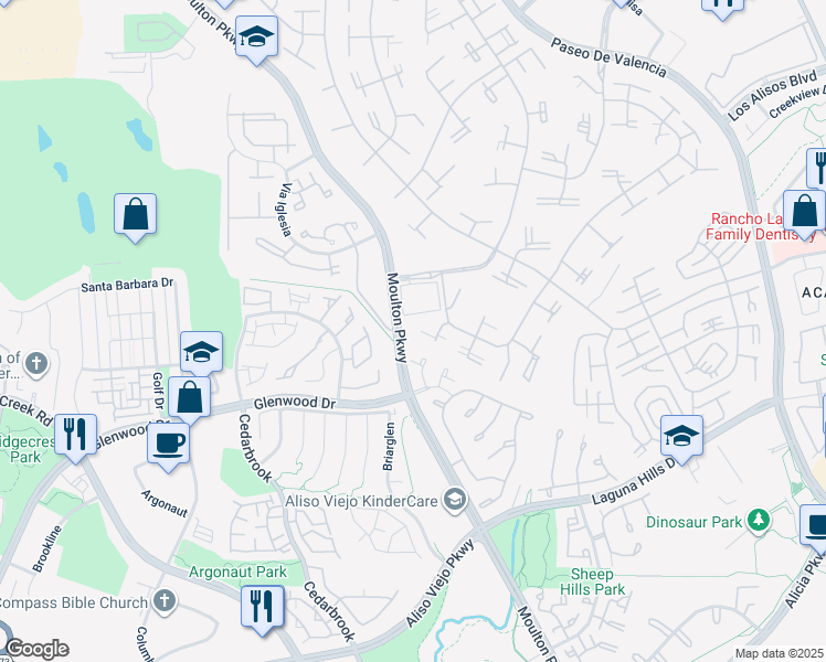 map of restaurants, bars, coffee shops, grocery stores, and more near 752 Avenida Majorca in Laguna Woods