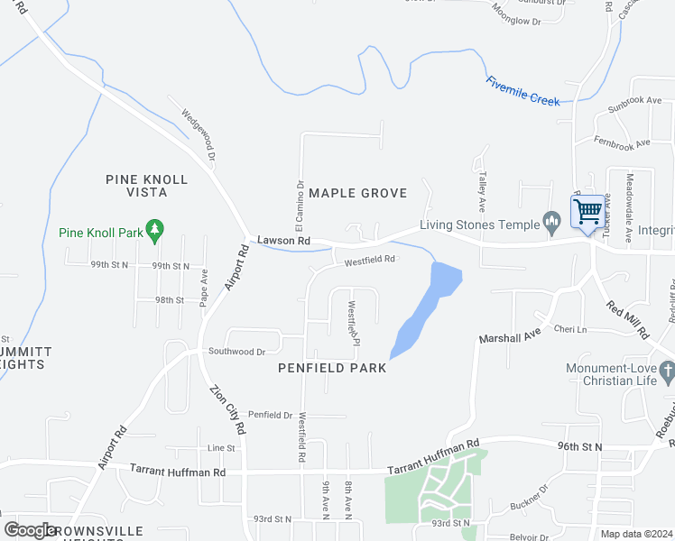 map of restaurants, bars, coffee shops, grocery stores, and more near 9849 Westfield Road in Birmingham