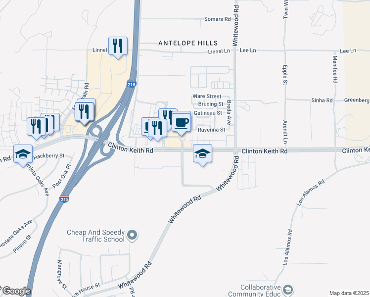 map of restaurants, bars, coffee shops, grocery stores, and more near 2 Clinton Keith Road in Murrieta