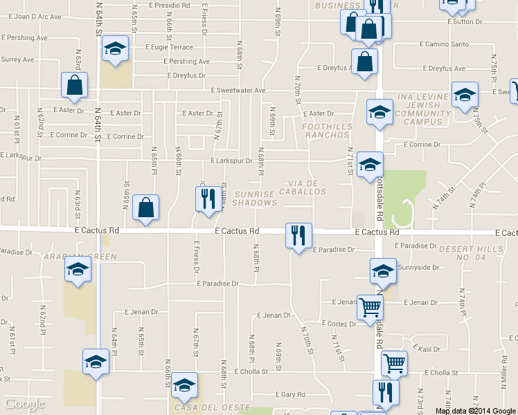 map of restaurants, bars, coffee shops, grocery stores, and more near 12401 North 68th Place in Scottsdale