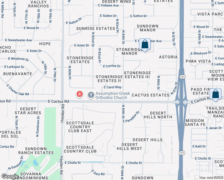 map of restaurants, bars, coffee shops, grocery stores, and more near 8314 East Carol Way in Scottsdale