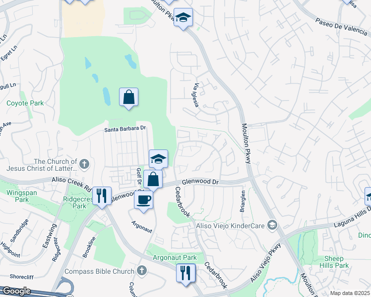 map of restaurants, bars, coffee shops, grocery stores, and more near 87 Via Athena in Aliso Viejo