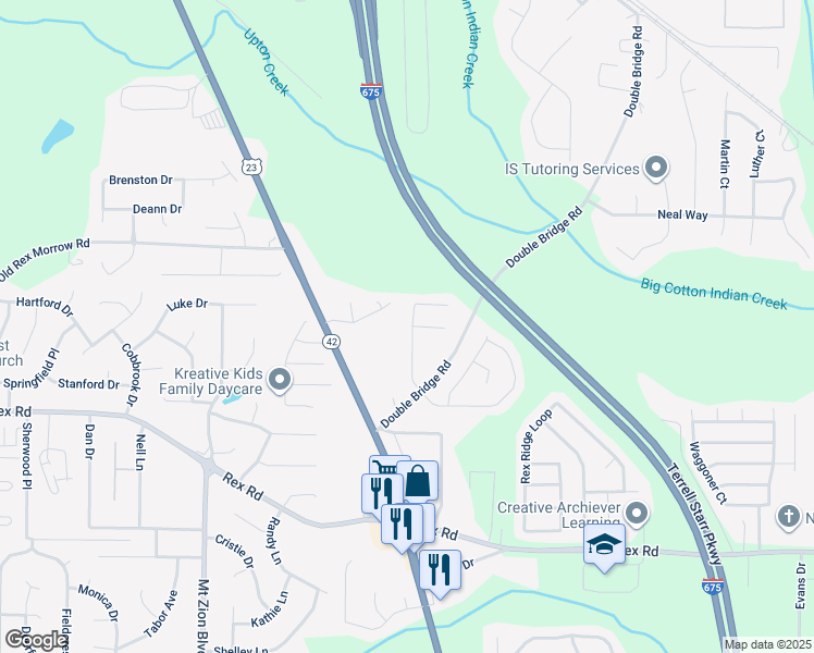 map of restaurants, bars, coffee shops, grocery stores, and more near 5731 Star Flower Drive in Ellenwood