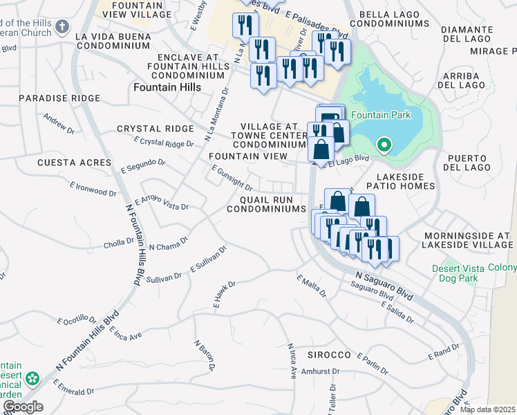 map of restaurants, bars, coffee shops, grocery stores, and more near 16657 East Gunsight Drive in Fountain Hills