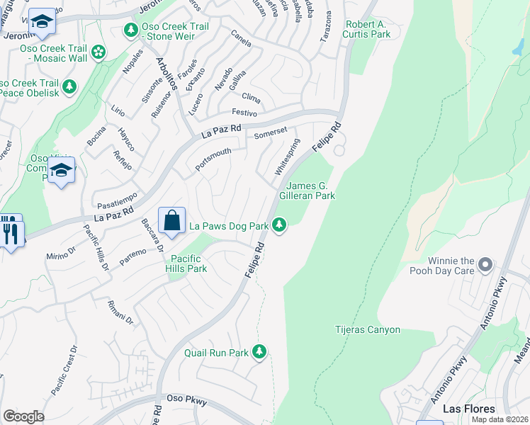 map of restaurants, bars, coffee shops, grocery stores, and more near 25212 Misty Ridge in Mission Viejo