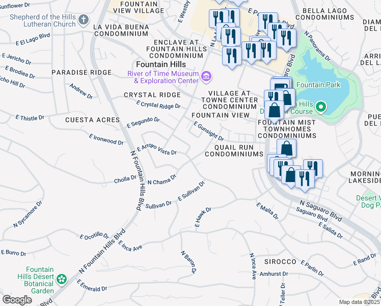 map of restaurants, bars, coffee shops, grocery stores, and more near 12219 Lost Arrow Drive in Fountain Hills