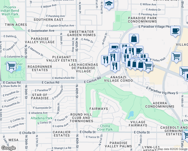 map of restaurants, bars, coffee shops, grocery stores, and more near 12401 North 41st Place in Phoenix