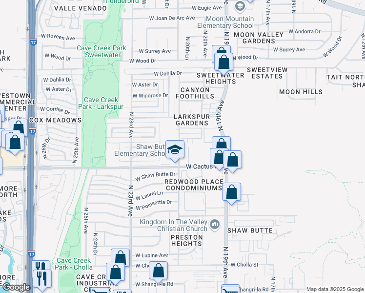 map of restaurants, bars, coffee shops, grocery stores, and more near 12202 North 21st Avenue in Phoenix