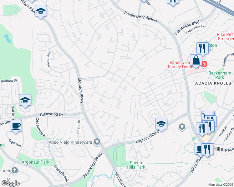 map of restaurants, bars, coffee shops, grocery stores, and more near 921 Avenida Majorca in Laguna Woods