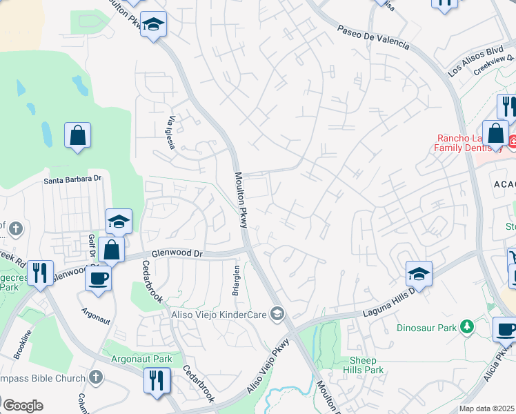 map of restaurants, bars, coffee shops, grocery stores, and more near 753 Avenida Majorca in Laguna Woods