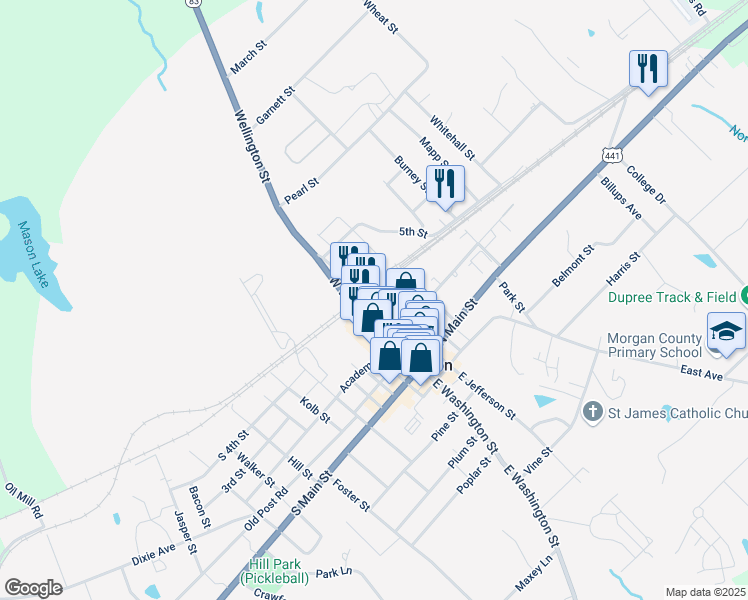 map of restaurants, bars, coffee shops, grocery stores, and more near 307 West Jefferson Street in Madison