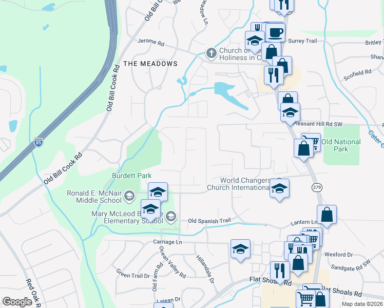 map of restaurants, bars, coffee shops, grocery stores, and more near 740 Waveland Avenue in College Park