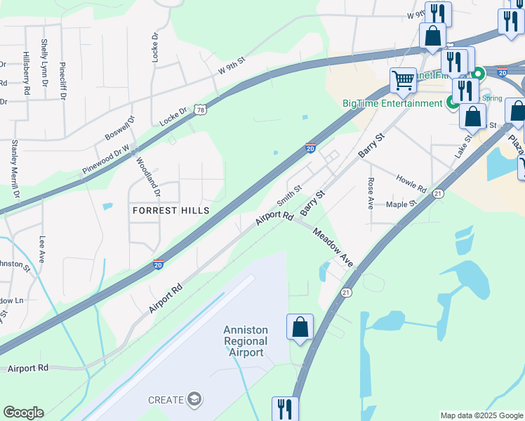 map of restaurants, bars, coffee shops, grocery stores, and more near 100 Airport Road in Oxford