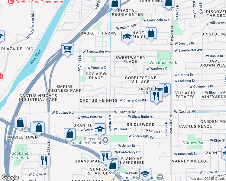 map of restaurants, bars, coffee shops, grocery stores, and more near 12442 North 86th Lane in Peoria