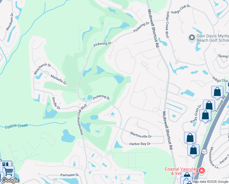 map of restaurants, bars, coffee shops, grocery stores, and more near 701 Pickering Drive in Murrells Inlet