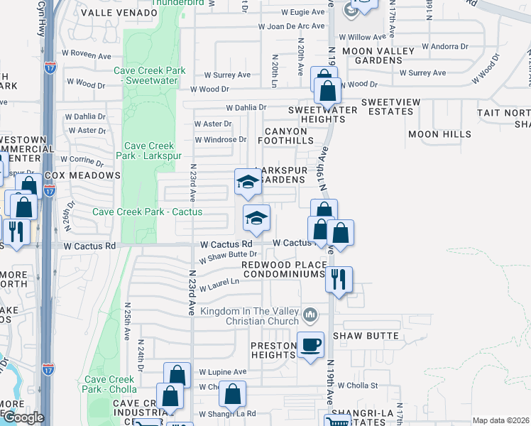 map of restaurants, bars, coffee shops, grocery stores, and more near 12202 North 21st Avenue in Phoenix
