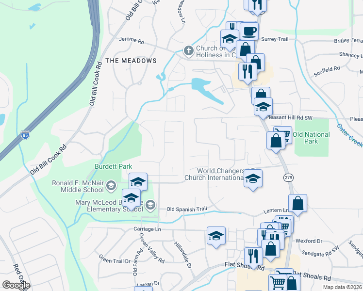map of restaurants, bars, coffee shops, grocery stores, and more near 740 Waveland Avenue in College Park