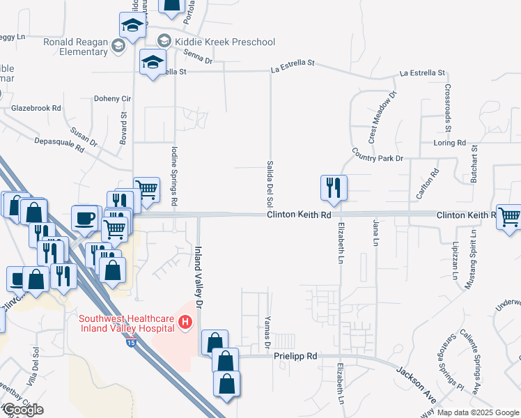 map of restaurants, bars, coffee shops, grocery stores, and more near 24500 Catt Road in Wildomar