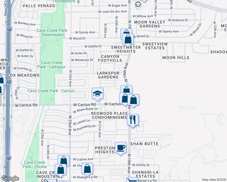 map of restaurants, bars, coffee shops, grocery stores, and more near 2023 West Bloomfield Road in Phoenix