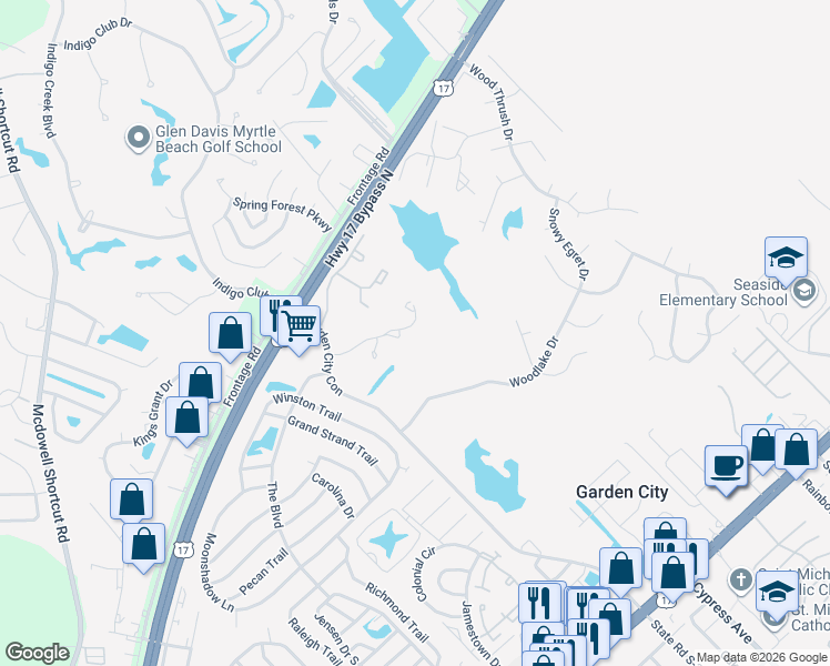 map of restaurants, bars, coffee shops, grocery stores, and more near 506 Indian Wells Court in Murrells Inlet