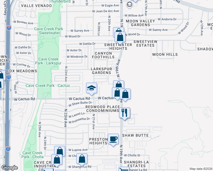 map of restaurants, bars, coffee shops, grocery stores, and more near 2023 West Bloomfield Road in Phoenix