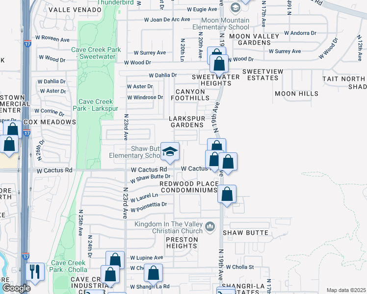 map of restaurants, bars, coffee shops, grocery stores, and more near 2023 West Bloomfield Road in Phoenix
