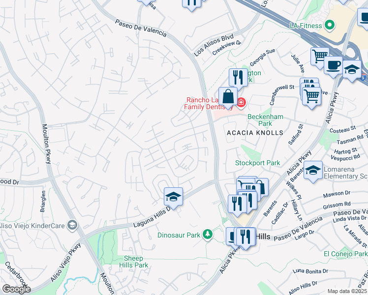 map of restaurants, bars, coffee shops, grocery stores, and more near 678 Via Alhambra in Laguna Woods