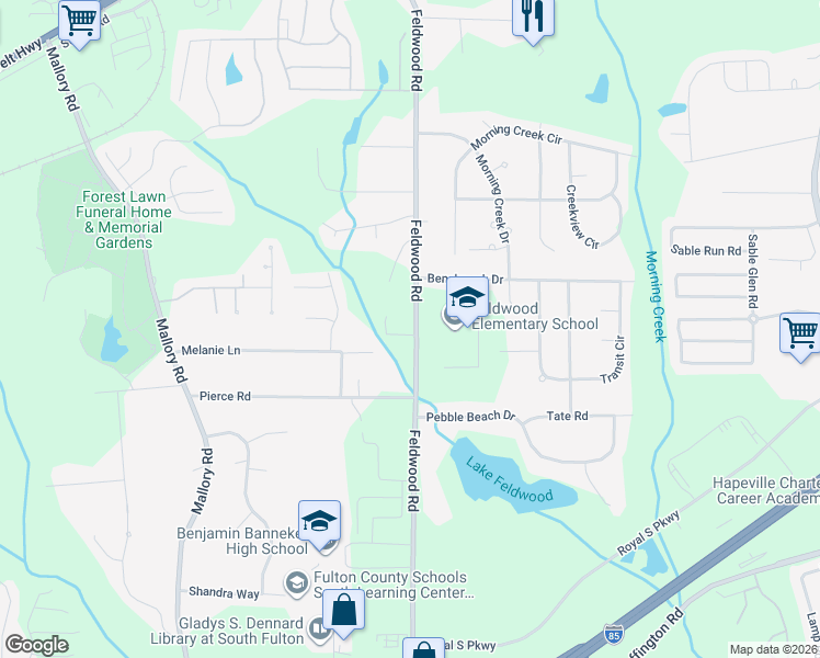 map of restaurants, bars, coffee shops, grocery stores, and more near 5765 Feldwood Road in Atlanta