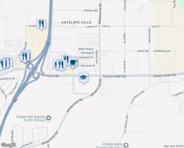 map of restaurants, bars, coffee shops, grocery stores, and more near 28397 Socorro Street in Murrieta