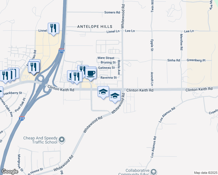 map of restaurants, bars, coffee shops, grocery stores, and more near 28365 Socorro Street in Murrieta
