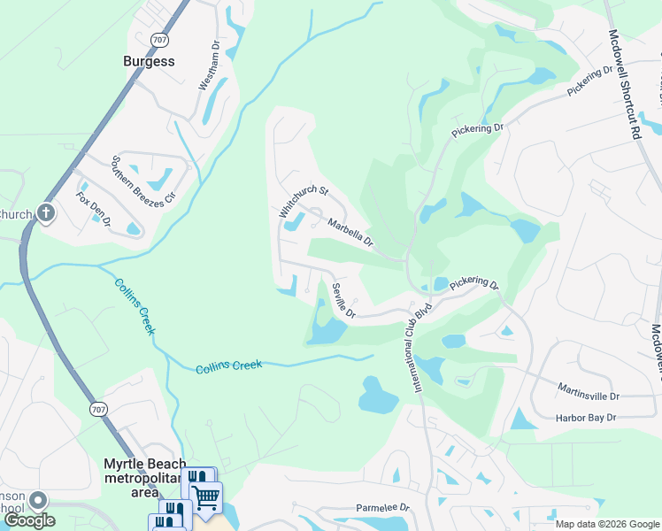 map of restaurants, bars, coffee shops, grocery stores, and more near 198 Seville Drive in Murrells Inlet