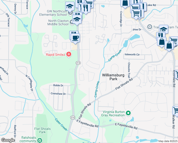 map of restaurants, bars, coffee shops, grocery stores, and more near 5768 Grande River Road in Atlanta