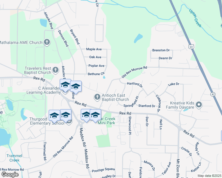 map of restaurants, bars, coffee shops, grocery stores, and more near 2389 Old Rex Morrow Road in Ellenwood