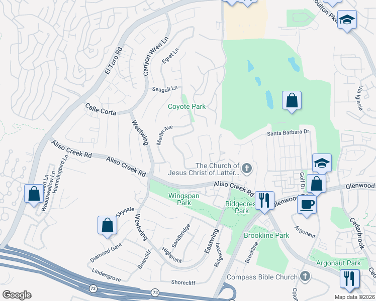 map of restaurants, bars, coffee shops, grocery stores, and more near 12 Dove Street in Aliso Viejo