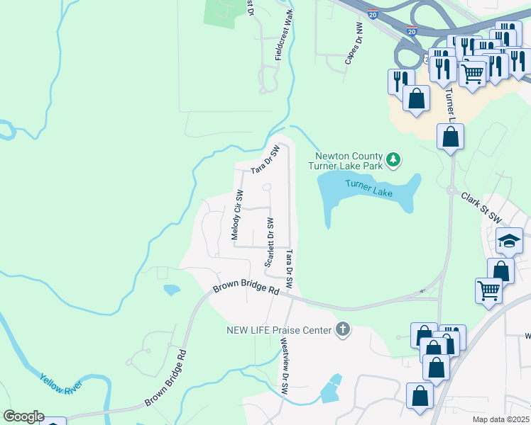 map of restaurants, bars, coffee shops, grocery stores, and more near 9149 Rhett Lane Southwest in Covington