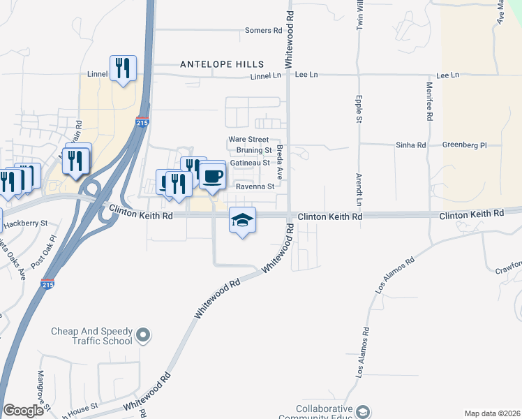 map of restaurants, bars, coffee shops, grocery stores, and more near 28381 Socorro Street in Murrieta