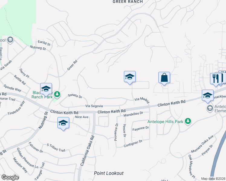 map of restaurants, bars, coffee shops, grocery stores, and more near 23801 Hollingsworth Drive in Murrieta