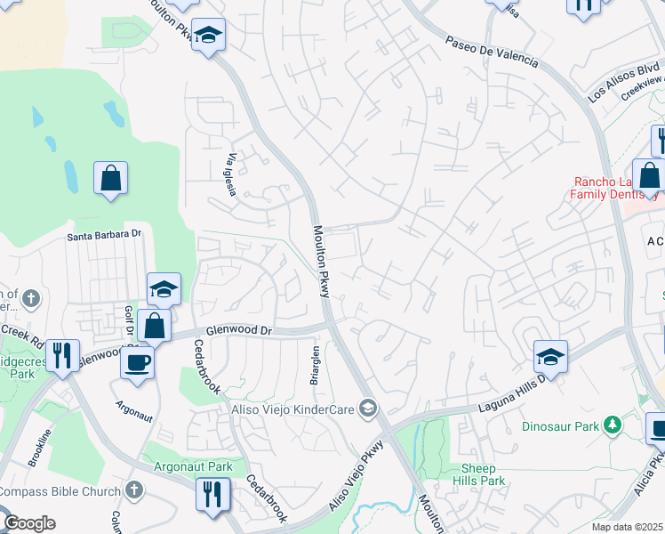 map of restaurants, bars, coffee shops, grocery stores, and more near 753 Avenida Majorca in Laguna Woods