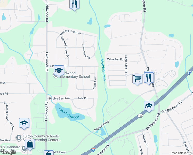 map of restaurants, bars, coffee shops, grocery stores, and more near 565 Transit Circle in Atlanta