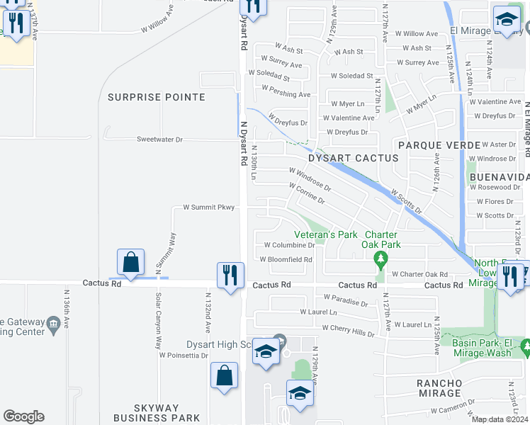 map of restaurants, bars, coffee shops, grocery stores, and more near 13026 West Scotts Drive in El Mirage