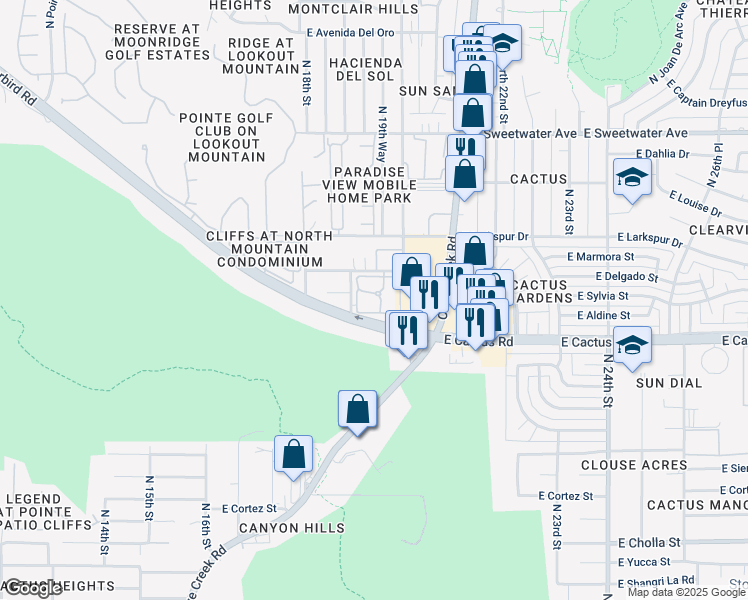 map of restaurants, bars, coffee shops, grocery stores, and more near 12231 North 19th Street in Phoenix