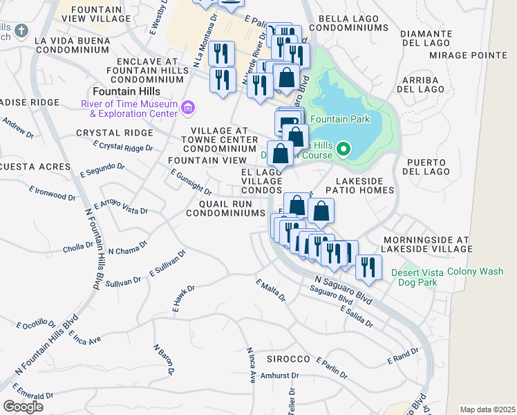 map of restaurants, bars, coffee shops, grocery stores, and more near 16819 East Gunsight Drive in Fountain Hills