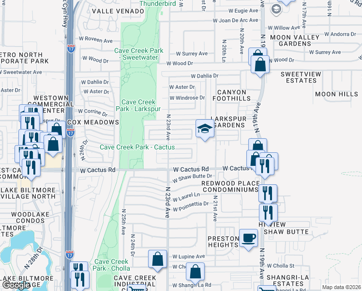 map of restaurants, bars, coffee shops, grocery stores, and more near 2229 West Bloomfield Road in Phoenix