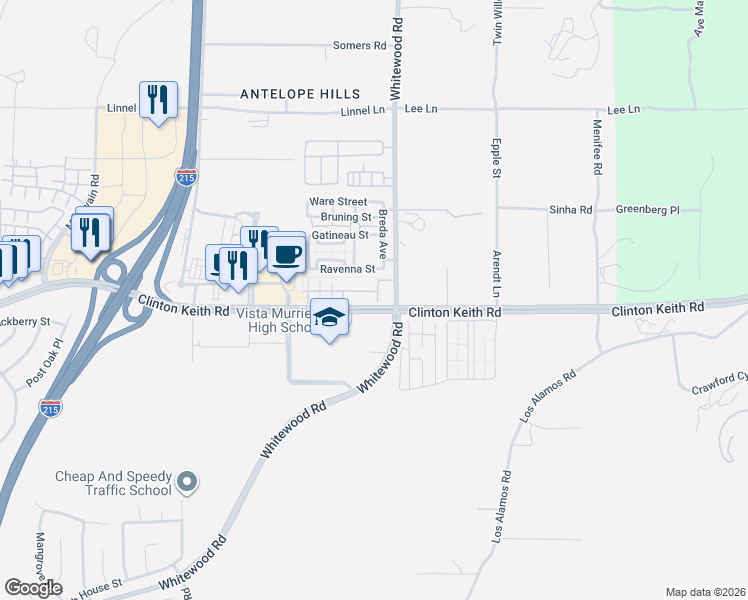 map of restaurants, bars, coffee shops, grocery stores, and more near 8 Lindstrand Avenue in Murrieta